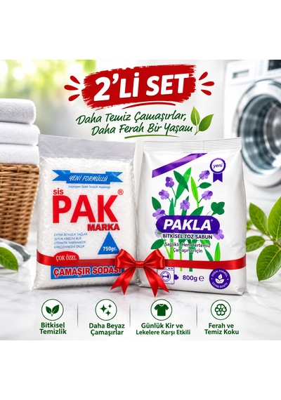 Marka Çamaşır Sodası 750 G + Pakla Bitkisel Toz Sabun 800 G 2 Li Çamaşır Temizlik Seti