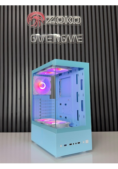 Zoko Smıle Mavi 5x12cm Argb Fanlı Temper Camlı Atx Gaming Kasa