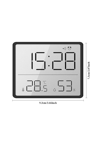 Mıknatıslı Dijital Mini Saat Lcd Ekran, Sıcaklık Ve Nem Göstergeli, Alarmlı Siyah