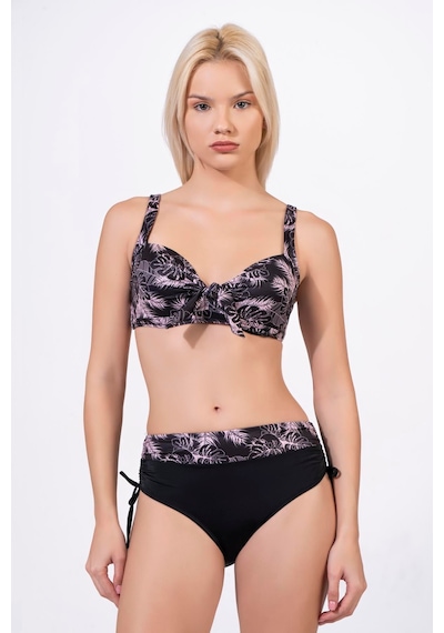 Endeep Kadın Büyük Beden Balenli Destekli Siyah Desenli Bikini Takımı Siyah-pembe