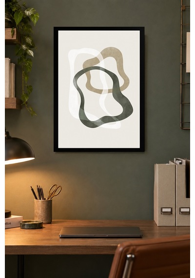 İç İçe Organik Halkalar Desenli Dekoratif Mdf Tablo, Çerçeve Görünümlü Ahşap Poster