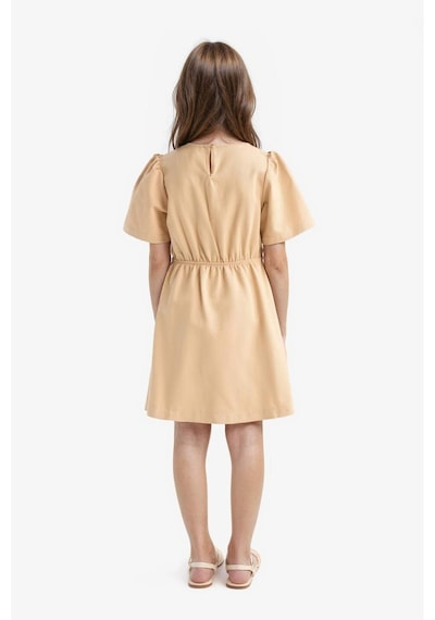 DeFacto Kız Çocuk Standart Fit V Yaka Gabardin Kısa Kollu Elbise E2645A825SMBG388 Bej