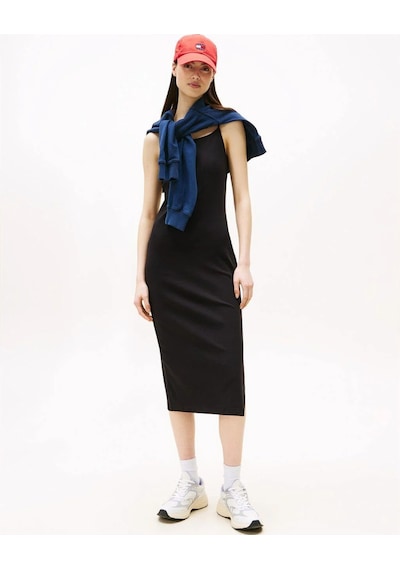Tommy Hilfiger Tjw Strappy Badge Rıb Mıdı Dress-8722 Black
