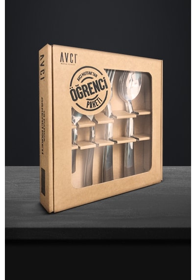 Avcı 18 Parça Çatal Kaşık Öğrenci Paketi 18-10 Paslanmaz Çelik Gümüş