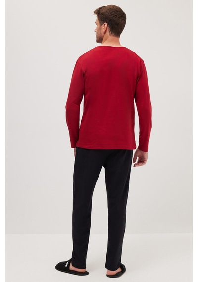 Tudors Erkek Standart Fit Normal Kesim %100 Pamuk Bisiklet Yaka Beli Lastikli Siyah Pijama Takımı-37944 Siyah