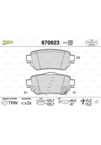 VALEO 670923 Disk Fren Balatası Arka Qashqai 1.2/1.5D/1.6D 02/14 X-Trail 1.6/1.6D/2.0/2.5 04/14
