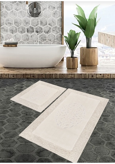 Special 2'li Osmanlı Desen Pamuklu Klozet Takımı Krem Pamuk 60 x 100 / 50 x 60 CM Krem
