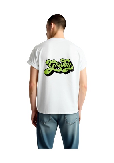 Paybuy Erkek Retro Grafik Baskılı Groovy Yazılı Kısa Kollu Tişört %100 P Beyaz