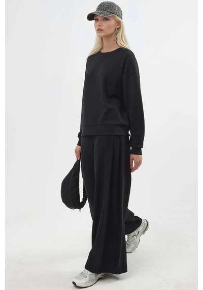 Hiccup Busem Rahat Kesim Bisiklet Yaka Modal Sweatshirt Siyah