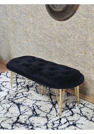 Zafir Ufo Oturak Bench - Gold Kaplama Telli Ayak - Oturak - Bench - Puf - Yatak Ucu Pufu Siyah