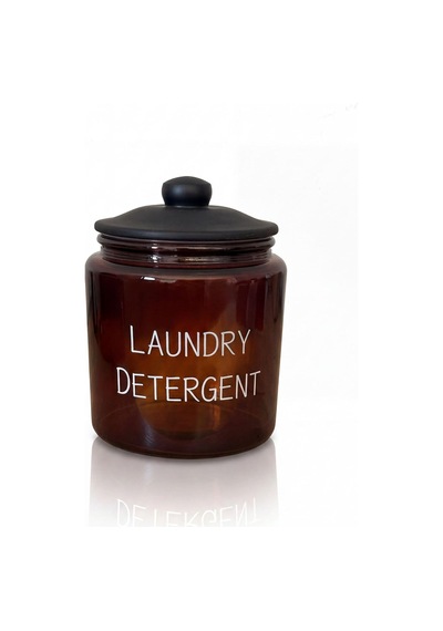 Laundry Detergent Yazılı 900 Ml Amber Cam Deterjan Kavanozu, Siyah Kapaklı Banyo Ve Çamaşır Düzenleyici Çok Renkli