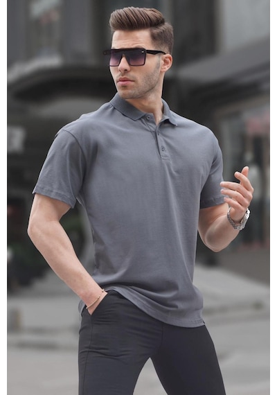 Madmext Füme Polo Yaka Basic Erkek Tişört 6126-füme Füme