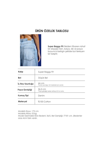 Itsbasic Kadın Ice 4s6-27 Baggy Low Rise Fit Tokyo %100 Koton Denim Jean Buz Mavi