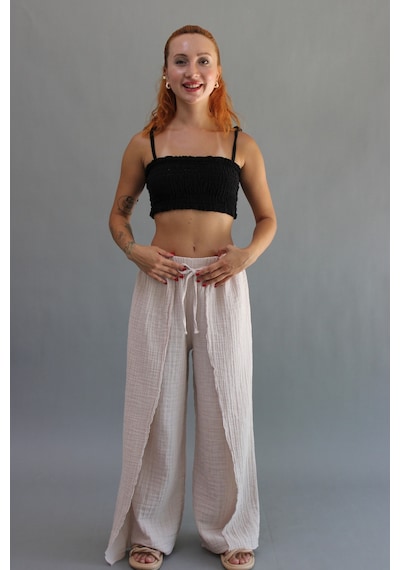 Müslin Gipeli Crop Top Siyah