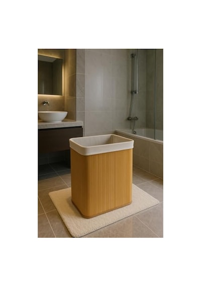Büyük Boy 100 Lt Bambu Çamaşır Sepeti, 60x52x32 Cm Ölçülerinde Açık Bej