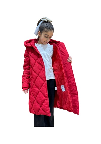 Kız Çocuk Kapüşonlu Kaban 51329 Kırmızı