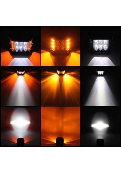 Off Road Motosiklet 45w 12 Led 10cm Beyaz Turuncu Çakarlı Kare Sis Farı Çalışma Lambası 2 Adet Sağ Sol