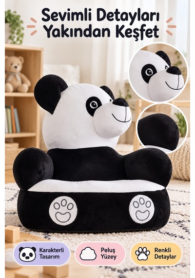 Panda Peluş Minder 45 Cm Siyah Beyaz Çocuk Koltuğu Yumuşak Oturma Minderi Oyun Ve Kitap Köşesi Evde Çok Renkli