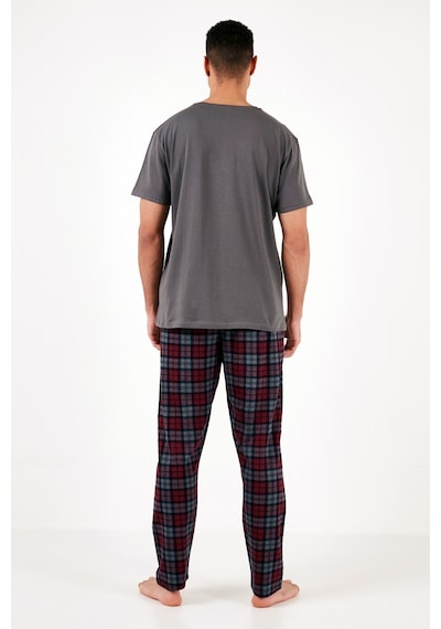 Buratti Ekoseli Pamuklu Regular Fit Kısa Kollu Erkek Pijama Takımı 6572006 Füme