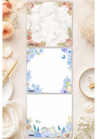 Çiçek Bloknot - 9 9 Cm Ebat- 50 Yaprak - Notepad - Memopad - Çizgisiz Not Kağıdı- To Do List - 3594