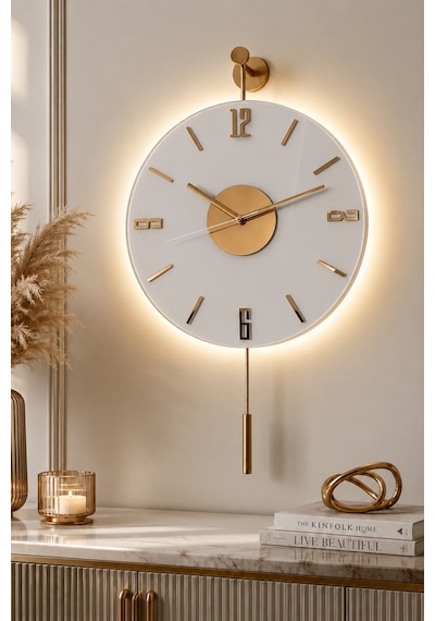 MetaQuartz Aksesuar Kardelen Gold Kristal Seri 30x55cm ,pilli Led ,modern Dekoratif Metal Duvar Saati