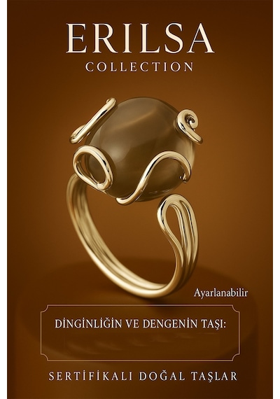 Sertifikalı Doğal Dumanlı Akik Taşı Yüzük Ayarlanabilir Şık Tasarım Denge Ve Dinginlik Kahverengi