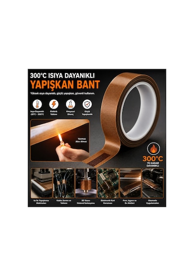 Ptfe Isıya Dayanıklı Yapışkan Bant 10 Mm X 10 M Teflon Cam Elyaf Bant 300 C