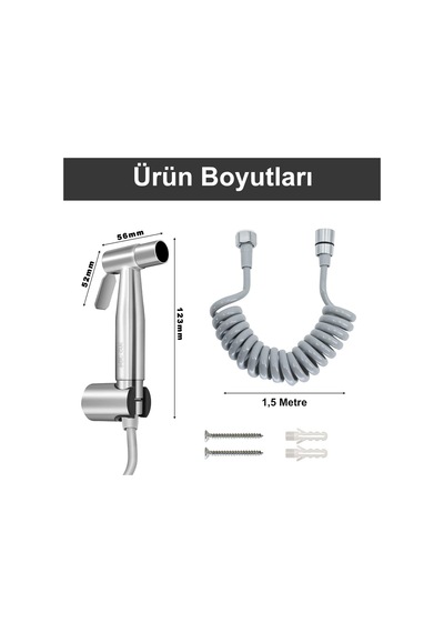 Paslanmaz Çelik Tuvalet Musluk Lavabo Bide Seti Kademeli Jet Püskürtme Spiral Hortum Kolay Mont