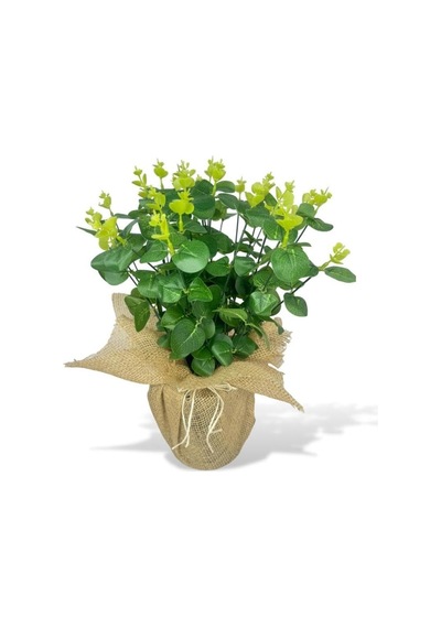 Yapay Çiçek Keten Saksıda Okaliptus Yeşil 12dal 40cm Salon Çiçeği Yapay Bitki Diğer