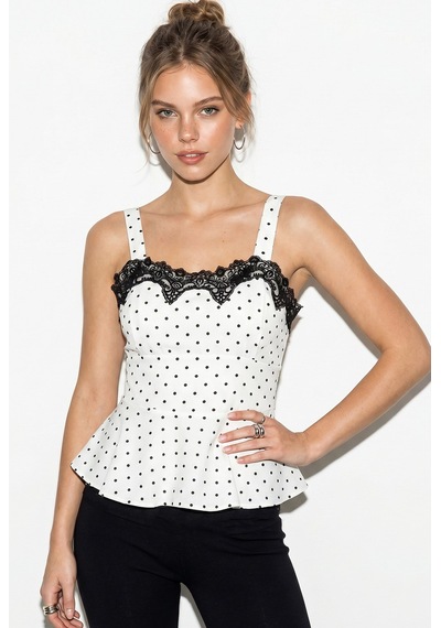 Kadın Dantel Detaylı Askılı Puantiyeli Peplum Bluz 5557 60286338 - Beyaz-siyah Çok Renkli