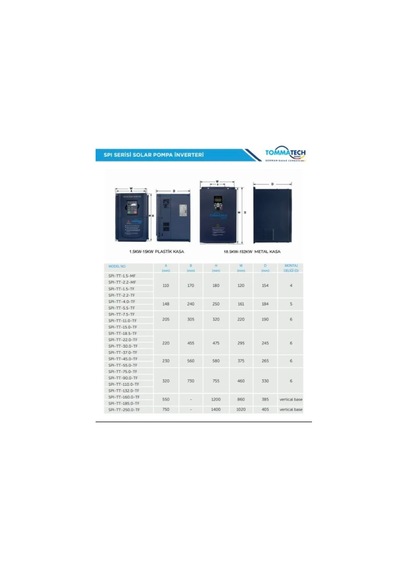 Tommatech 2,2 Kw 450vdc 1 Faz/220vac Sulama Pompası Inverteri