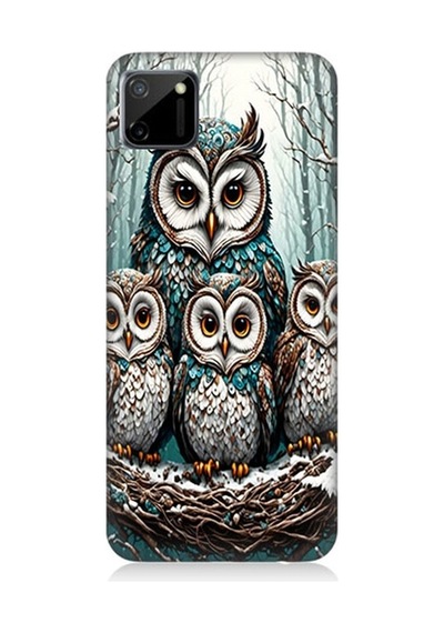 Realme C11 Uyumlu Anne Baykuş Ve Yavruları Desenli Silikon Kılıf