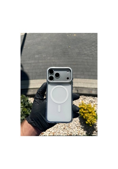 Metal Kamera Standlı Sert Mavi Şeffaf Kılıf Beyaz - 924133460 Beyaz