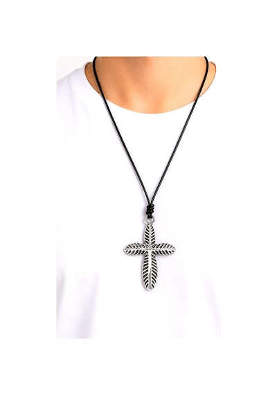Kore İp Askılı Ve Krom Çelik Kaplamalı Unisex Tribal Kolye Kkrm-04 Gümüş3