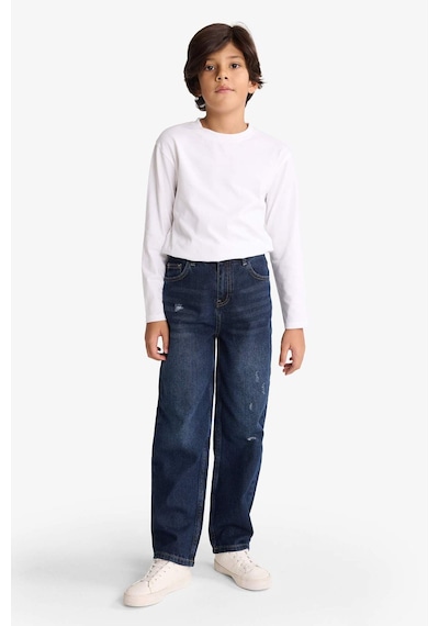 Defacto Erkek Çocuk Loose Fit Yırtık Detaylı Düz Paça Jean Pantolon G3069a825wnnm34 Mavi