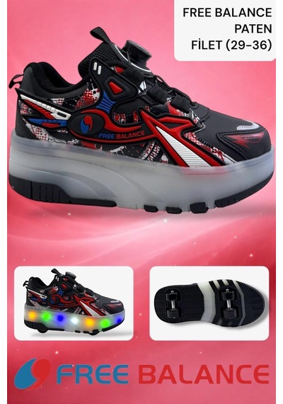 Zerhan Free Balance 250 Çocuk Işıklı Patenli Tekerlekli Sneaker Spor Siyah