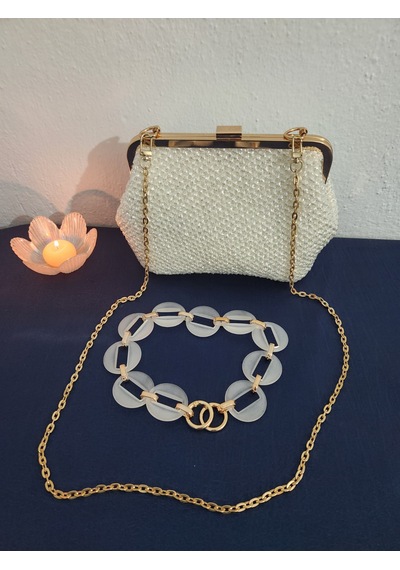 Fikriharika Design Sunshine, Gold Burslu, Akrilik Saplı ,zincir Askılı, Şeffaf El Çantası