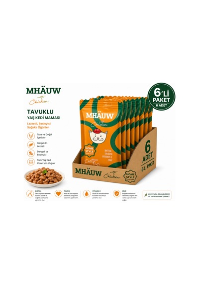 Mhauw Tavuklu Kıyılmış Pouch Yetişkin Kedi Konservesi 80 Gr 6'lı Paket