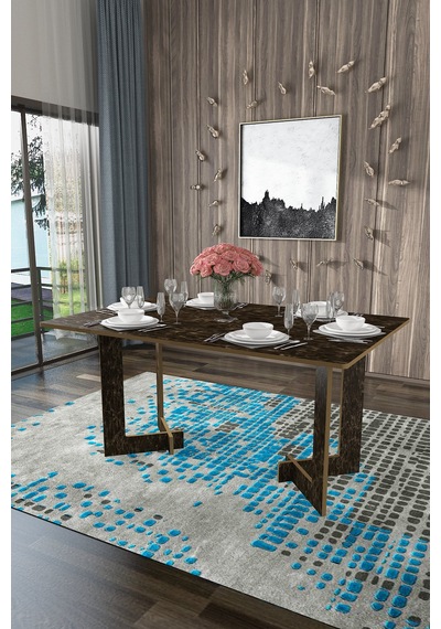 Asra Trend Yemek Masası YM-02 %100 MDF Modern Mutfak Masası Salon Masası Siyah Taş