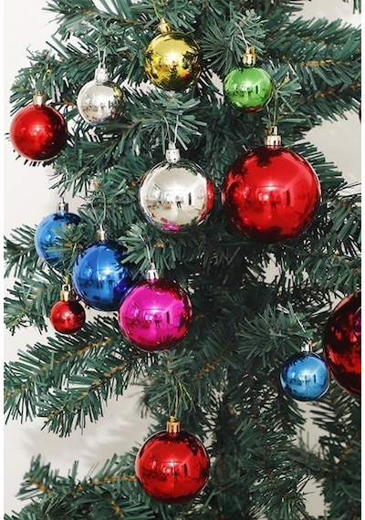 6 Lı Yılbaşı Çam Ağacı Süsü Renkli 4 Cm Parlak Karışık Renk Top Süsler Noel Çam Ağacı Süsü