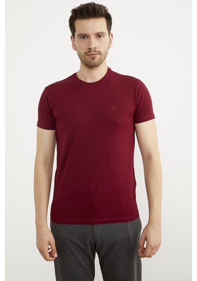 Sıfır Yaka Basic Tişört - Bordo 001