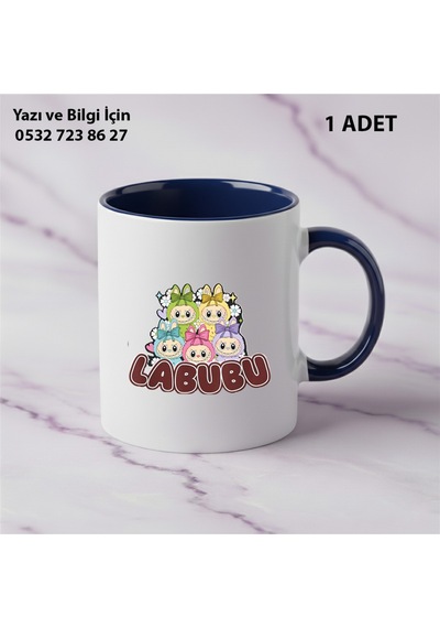 Labubu Tasarımlı Kişiye Özel İsimli Kupa Bardak Lacivert