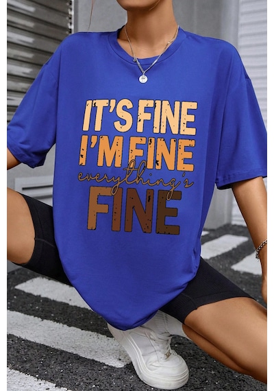 Unisex Fine Baskılı T-shirt Mavi