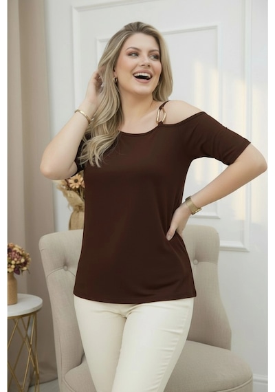 Tokalı Askılı Bluz Kahverengi