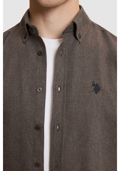 U.S. Polo Assn. Erkek Kahverengi Slim Fit Uzun Kollu Basic Gömlek 50332397-vr029