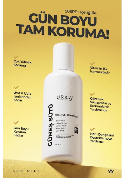 Uraw Gözenek Sıkılaştırıcı ve Leke Karşıtı Pdrn+ İçerikli Güneş Sütü Sprey SPF50+ 125 ML
