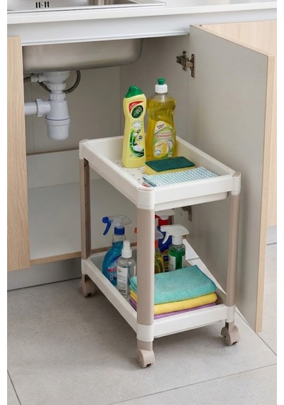 2 Katlı Tekerlekli Tezgah Altı Raf Düzenleyici Organizer, Banyo Lavabo Altı Düzenleyici "antrasit" Beyaz