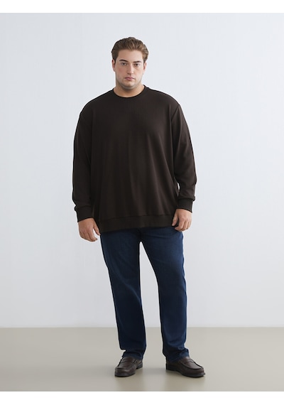 Lcw Vision Kahverengi Bisiklet Yaka Erkek Sweatshirt