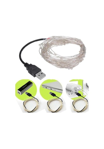 Beyaz Renk 10 Metre Usbli Tel Peri Led Ip Dekoratif Süs Işık Yılbaşı Süsü