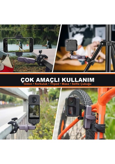 Newdaki Aksiyon Kamera Gidon Montaj Kelepçesi 360 Derece Alüminyum Bisiklet Motosiklet Tutucu Djı Osmo Action 6 Insta360 X5 Uyumlu Gri